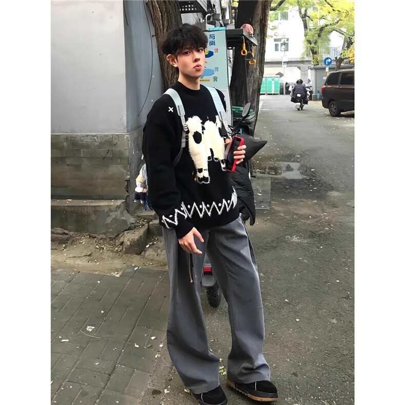 少年感小羊提花毛衣男款秋冬cleanfit绒感内搭上衣条纹加厚针织衫,男装针织衫/毛衣,星座506A