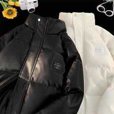 摆拍鳄鱼皮加厚pu皮棉衣男士皮棉服青少年男棉袄外套-6610--P120，男装皮衣，电商A020