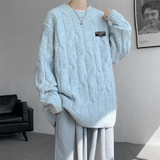 8XL-M圆领毛衣男秋冬慵懒风宽松情侣装麻花针织羊毛衫MY19004P68，男装针织衫/毛衣，电商B312