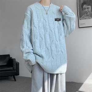 8XL-M圆领毛衣男秋冬慵懒风宽松情侣装麻花针织羊毛衫MY19004P68图片
