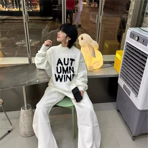 潮美式字母仿貂绒毛衣男女2025秋冬季加厚高街情侣针织衫上衣图片