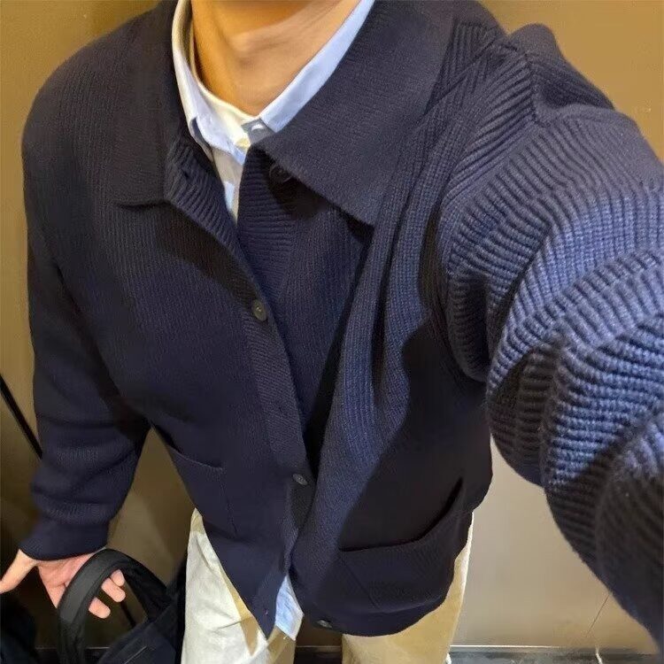 针织外套男开衫日系复古春秋季翻领休闲毛衣男士外搭LMY255图片