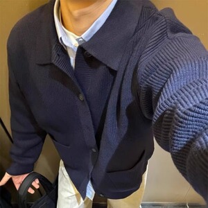 针织外套男开衫日系复古春秋季翻领休闲毛衣男士外搭LMY255图片