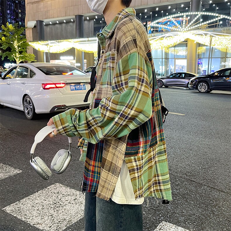 S120-P45日系复古拼色宽松型衬衫,男装衬衫,星座1501-1