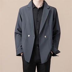 戗驳领双排扣西装男修身帅气纯色西服男士单西休闲外套W88，男装西服，星座1116A-2（原606A-1）
