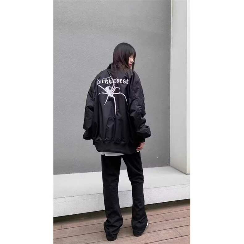 美式复古蜘蛛棒球服外套男女春秋季潮牌飞行员夹克宽松常规情侣,男装夹克,星座506A