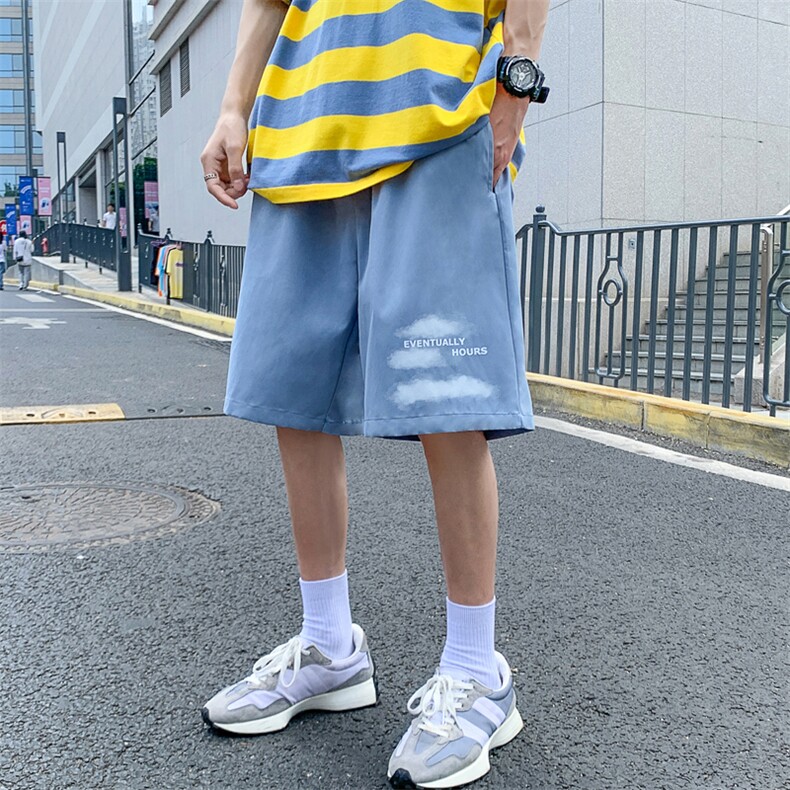 K207P25外景云朵印花夏装五分裤沙滩裤情侣中性风学生港风潮流,男装休闲裤,电商A026-1