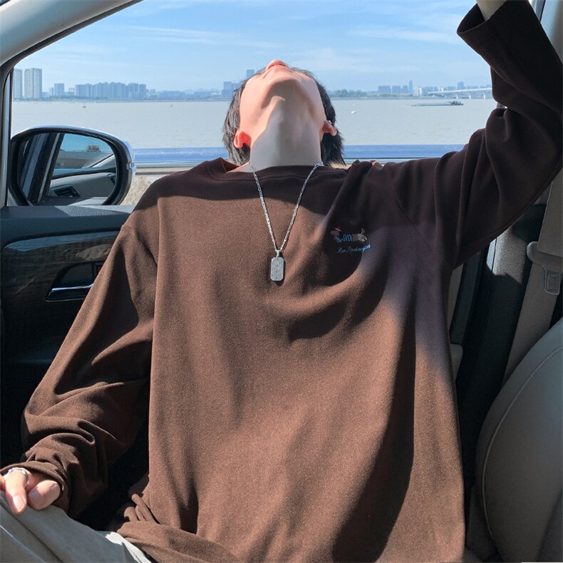 双面德绒痞帅高街腊肠狗刺绣大码圆领长袖T恤男T24500-特P20控38，男装T恤，电商A001-1