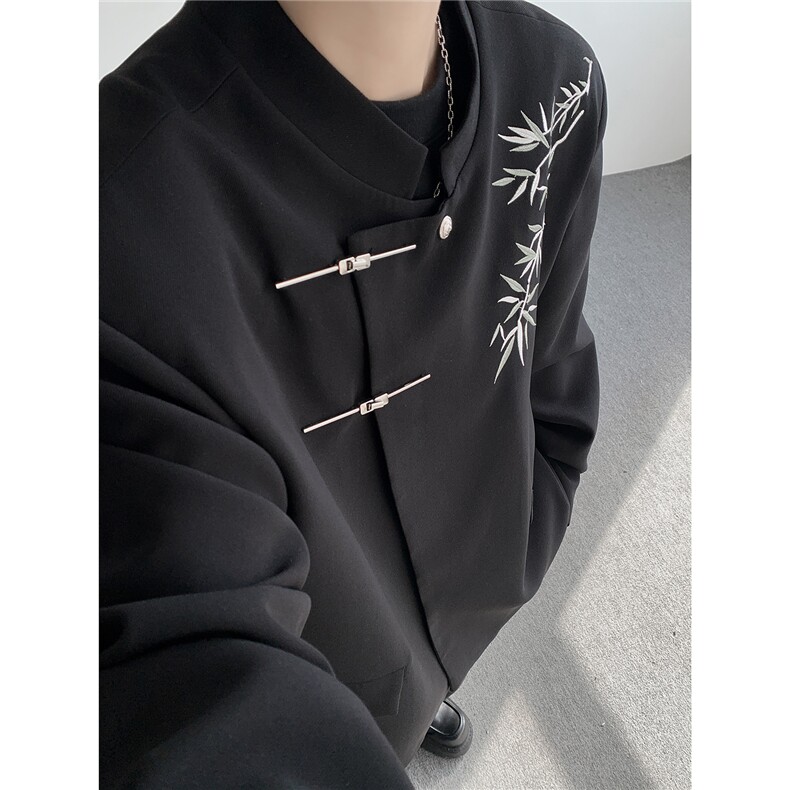 新中式刺绣西服外套大码风立领金属扣垫肩夹克中山装LX001特P85图片