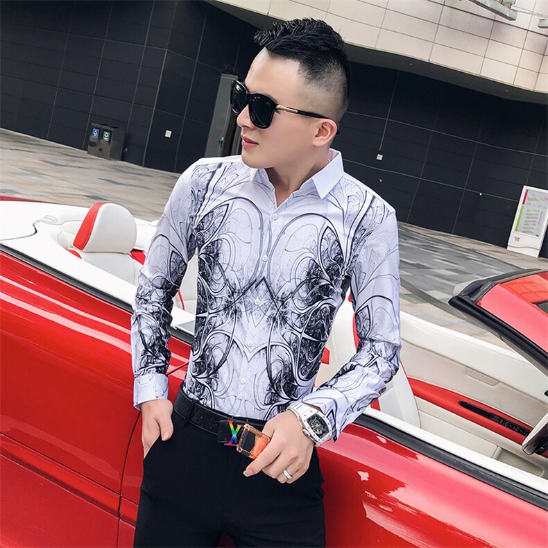 2021春秋衬衫社会男长袖上衣印花男装韩版修身四季潮流衬衣Q614-P55,男装衬衫,星座419（原A233）