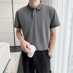 潮流短袖ins潮百搭简约纯色夏季2023POLO衫原宿日系男 T601图片