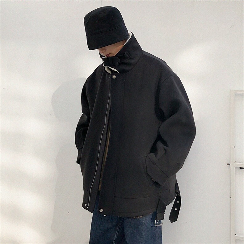 秋冬呢料港风ins纯色加厚羊羔毛短款男保暖棉衣A071-089-P125,男装夹克,电商A071