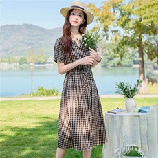 6307时尚V领格纹显瘦连衣裙，女装连衣裙，倪叶myz