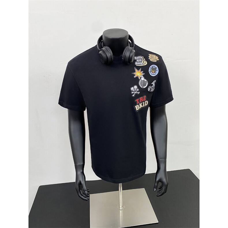 涂鸦卡通印花T恤男国潮重磅美式高街短袖潮牌小领口情侣五分半袖，男装T恤，电商B380（原B361）