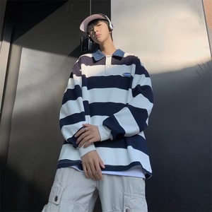 polo衫男韩版潮流条纹高街2023秋冬季新款ins宽松外套WB038-P32图片