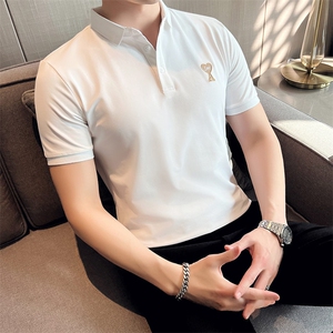 2024夏季新款 英伦风高品质修身刺绣POLO衫冰丝短袖T恤男D251-p48图片