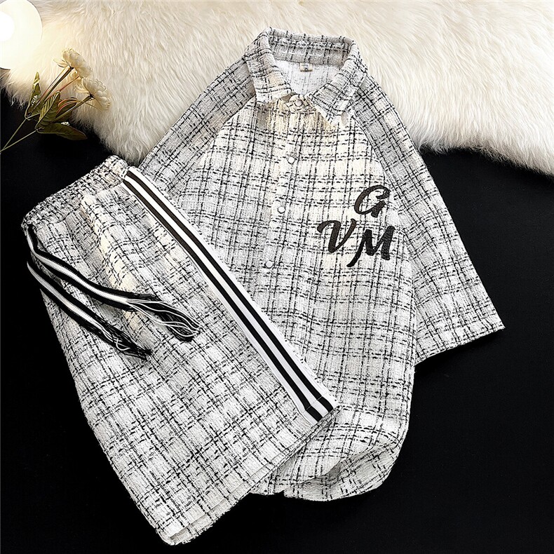 白底小香风短袖衬衣男大码情侣潮短袖衬衫男DCS9019P45控68，男装休闲套装，星座227-7