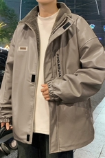 保暖贴标PU皮立领棉服男加棉加厚机车服皮衣外套M91特P100控178，男装皮衣，电商A001