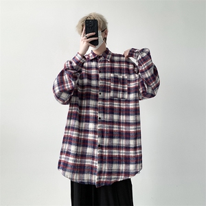 宽松格子衬衫男长袖衬衣KD611-P45图片