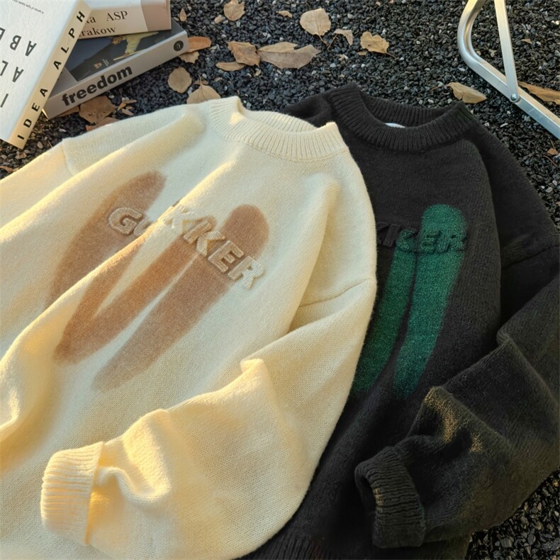 M8176/P65秋冬个性字母圆领毛衣潮流宽松针织衫卫衣美式高街休闲,男装针织衫/毛衣,电商A141