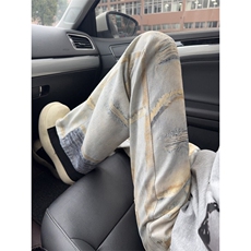 B221美式ins高街暗黑宽松直筒3D印花牛仔裤LK25441-特P50控88，男装牛仔裤，电商B221