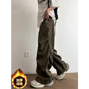 美式潮牌工装伞兵裤男新款秋冬季潮牌宽松加绒直筒休闲裤XL15-P47图片