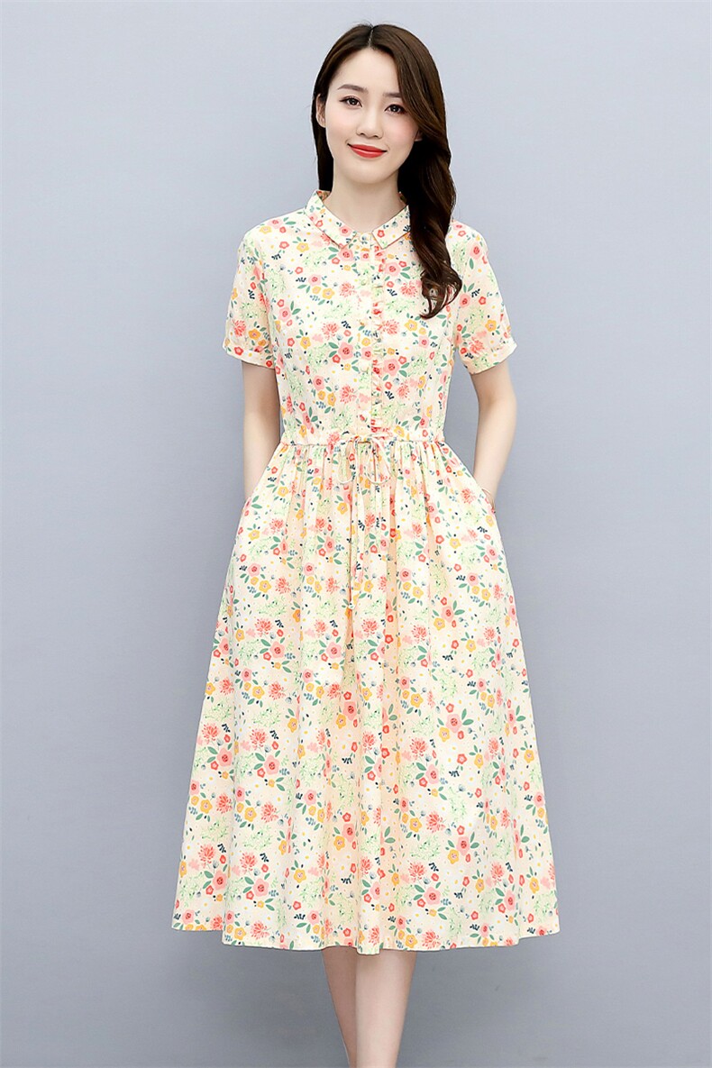 全棉小碎花连衣裙女中长款2026夏时尚气质翻领显瘦印花纯棉布裙子,女装连衣裙,倪叶myz