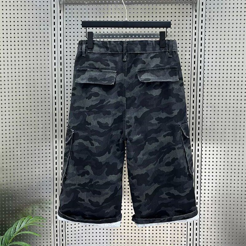 CP1180-P49高街迷彩牛仔短裤男夏季新款工装七分裤宽松阔腿裤,男装牛仔裤,电商B323A