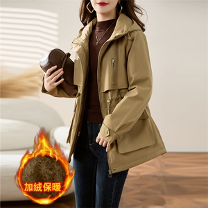 红收腰显瘦加绒派克服外套女2025秋冬新款保暖防风工装棉服图片