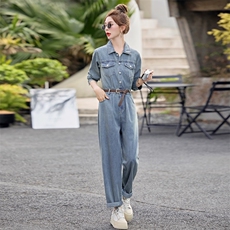 2025年春新款蕾丝披肩小个子宽松休闲工装牛仔连体裤，女装连体裤，瑶迪依秀