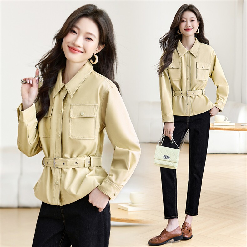 皮衣外套女2025春新款小个子今年流行爆款高级感气质短款收腰夹克，女装皮衣，贵人树