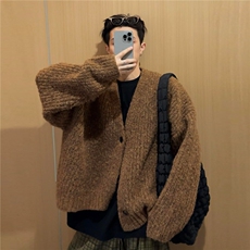 现货毛衣复古高级感针织衫外套男大码宽松慵懒风韩版纯色简约高街，男装针织衫/毛衣，星座302B-3