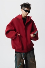 8XL-M休闲复古潮美式重磅连帽宽松安克拉红色卫衣外套WY34P8，女装短外套，电商D206-1