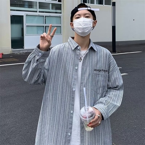 文艺标准新款青春流行慵懒翻领男时尚长袖日系衬衫外套RC80P40图片