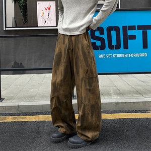 秋季新款美式高街扎染褶皱拼接大码休闲弯刀裤男K5953-特P50控88图片