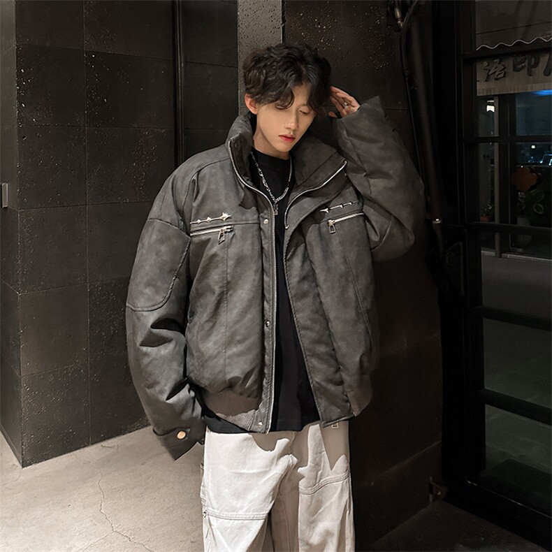 405A美式复古个性金属设计短款皮衣棉服MY24916-特批108控178,男装皮衣,星座405A