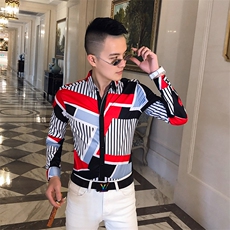 2021春秋衬衫社会男长袖上衣菱格男装韩版修身四季潮流衬衣Q604-P55，男装衬衫，星座419（原A233）