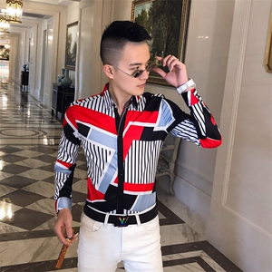 2021春秋衬衫社会男长袖上衣菱格男装韩版修身四季潮流衬衣Q604-P55图片