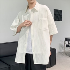 2024夏季新款冰丝短袖衬衫男潮牌痞帅垂感宽松衬衣现货W8209-P38，男装衬衫，星座512-4