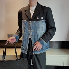 2025春装潮男牛仔拼接外套男个性休闲帅气小西服JK2302-P145控175，男装西服，电商B267