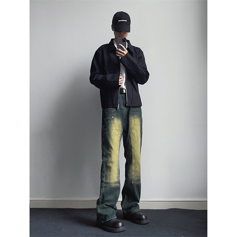 B221美式ins高街暗黑小众铆钉伐木裤牛仔裤LK23145-P65控88,男装牛仔裤,电商B221
