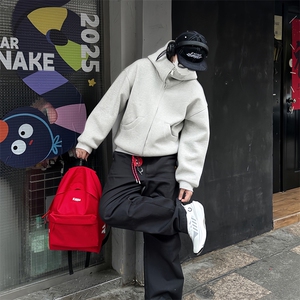 抖音得物高品质 26春装美式高街重磅宽松结构高领连帽卫衣外套W60图片