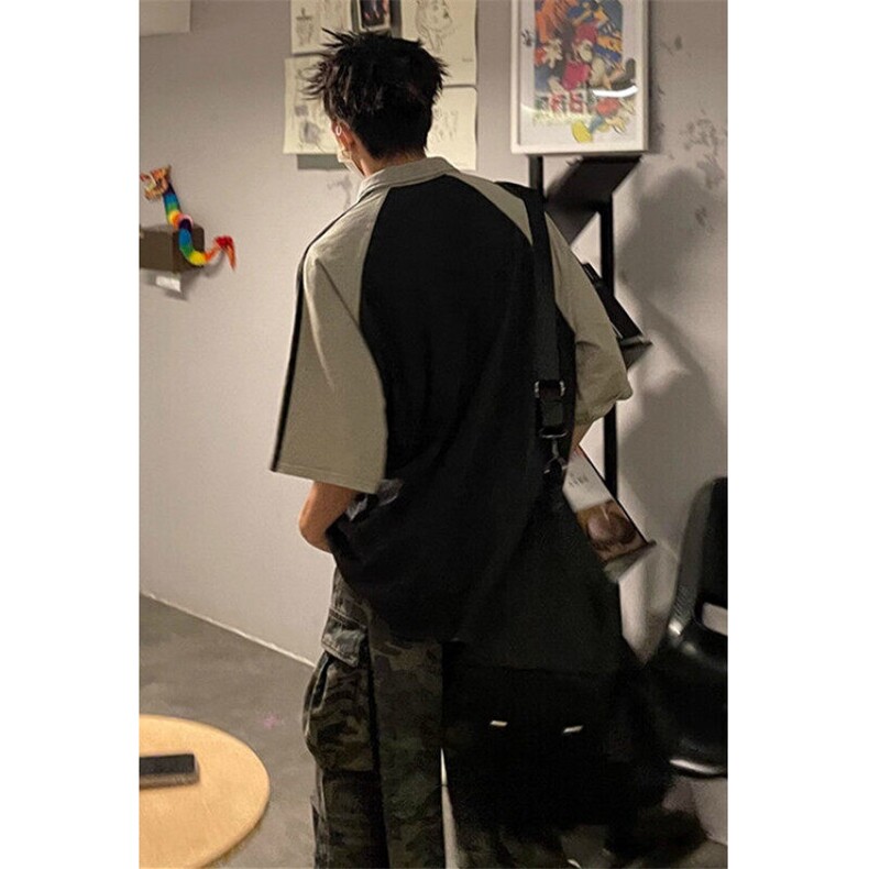 美式复古街头学院风Polo领拼接撞色短袖T恤男女宽松上衣insT165,男装Polo衫,星座1116A（原606A-3）