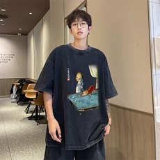 量大优供视频240g重磅美式炒雪花水洗做旧短袖t恤STX522-特P25，男装T恤，电商B371
