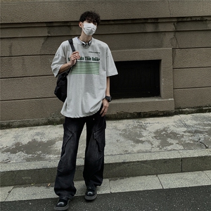 港风条纹印花大码短袖T恤男DT77773P18块特价控38：供抖音视频图片