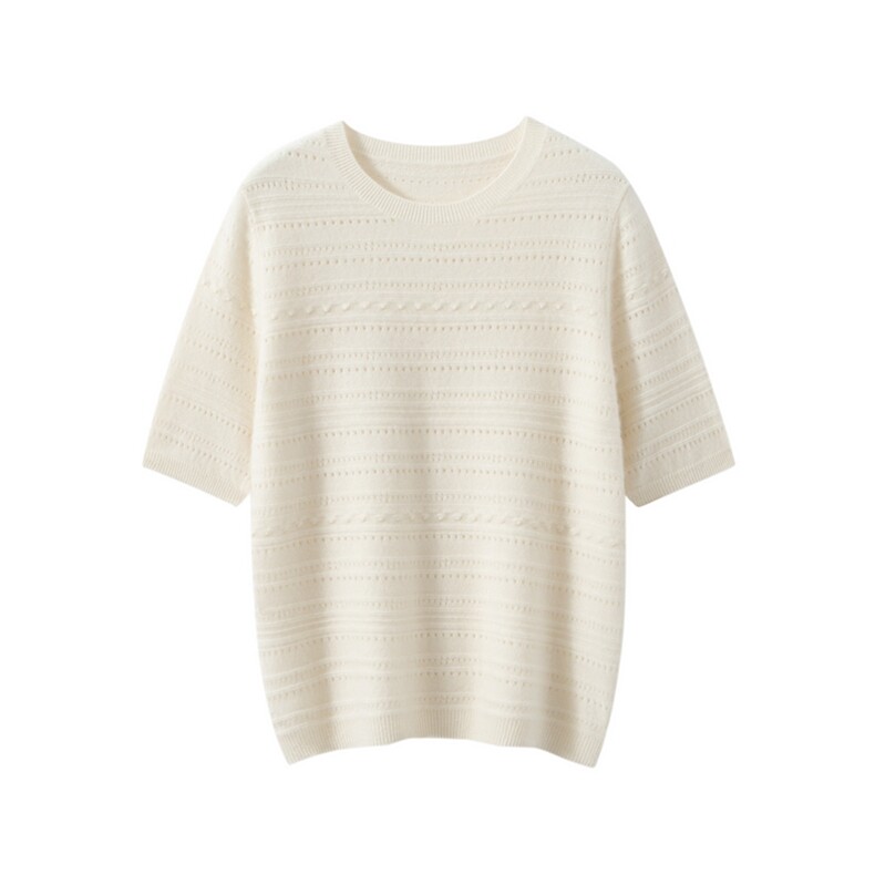 2025年秋季镂空圆领女士短袖，女装羊绒衫，臻维羊绒