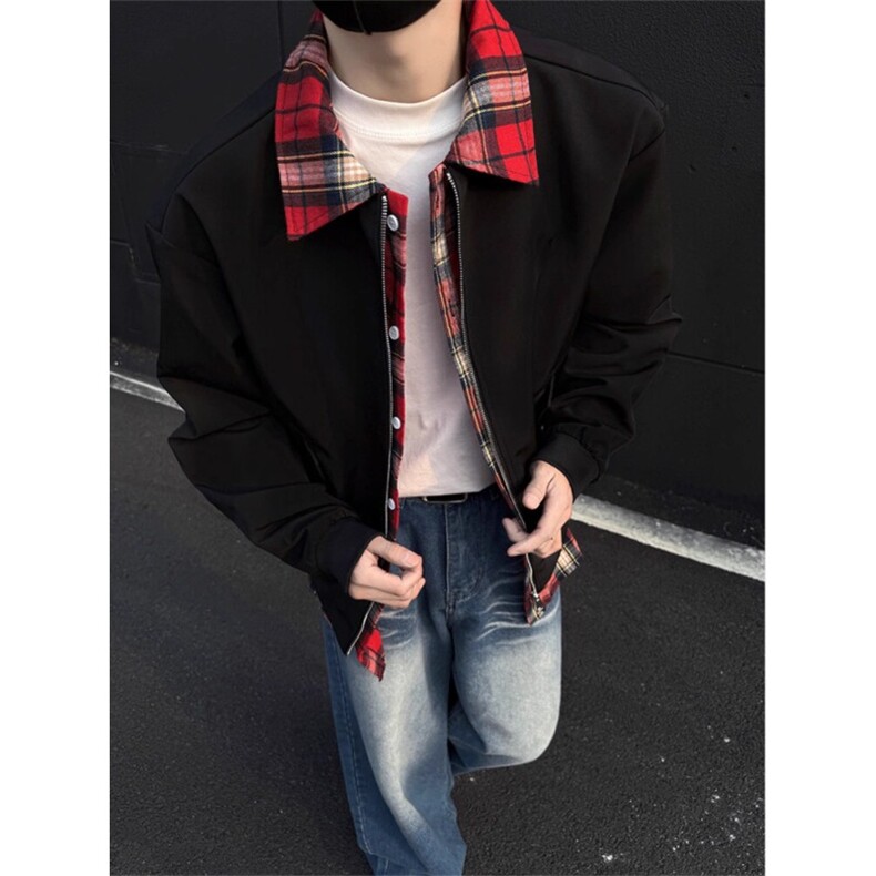 wassuphappy假两件拼接夹克男秋冬季潮牌撞色飞行员宽松休闲外套,男装夹克,星座1210-1