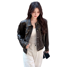 棕色皮衣外套女2025新春新款小个子港风复古皮夹克美拉德机车外套，女装皮衣，韩蜜菓