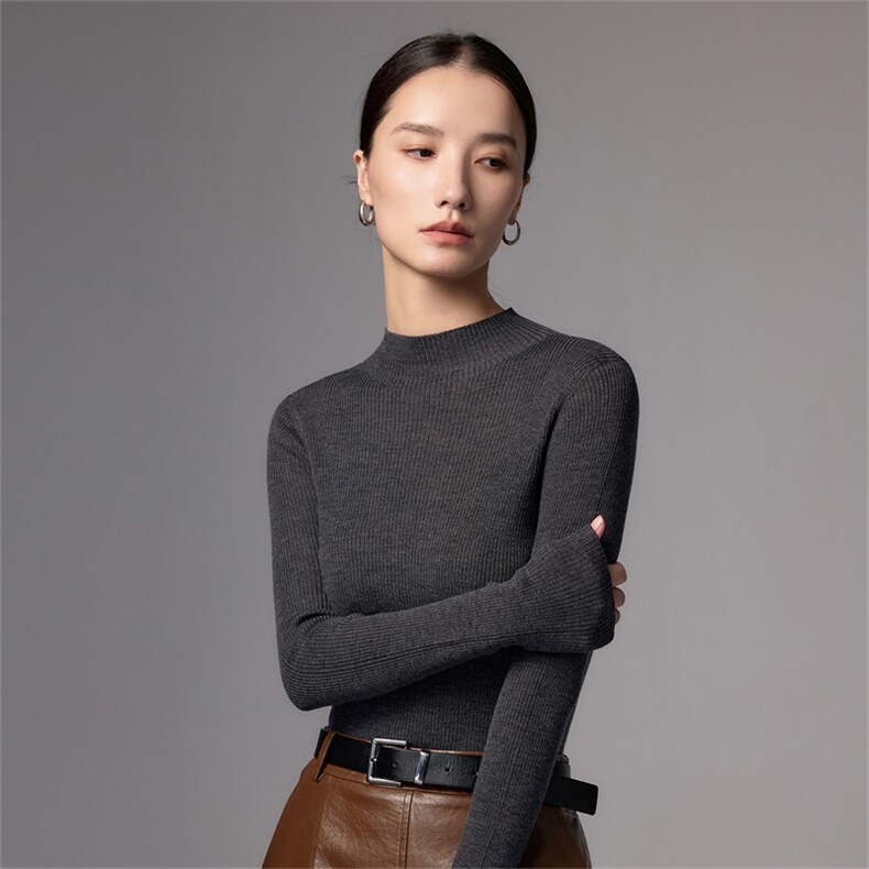 2025秋冬百搭时尚简约抽条半高领针织衫,女装羊毛衫,蚂蚁派对工厂直营店