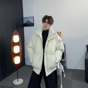 现货冬季三防重磅硬挺boxy短款羽绒刺绣立领PU皮棉衣外套加厚棉服,男装棉衣,电商A486-1